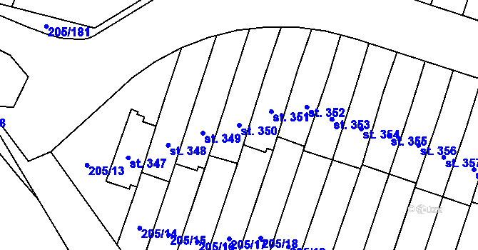 Parcela st. 350 v KÚ Roudnička, Katastrální mapa