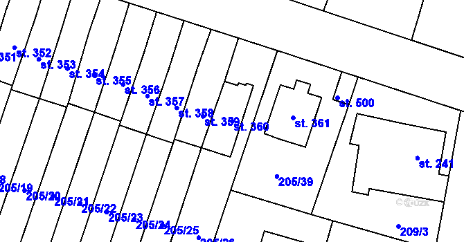 Parcela st. 360 v KÚ Roudnička, Katastrální mapa