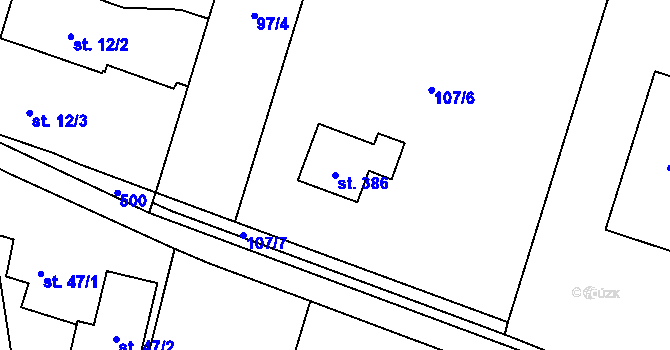 Parcela st. 386 v KÚ Roudnička, Katastrální mapa