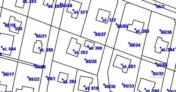 Parcela st. 390 v KÚ Roudnička, Katastrální mapa