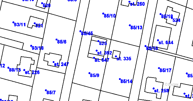 Parcela st. 392 v KÚ Roudnička, Katastrální mapa