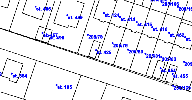 Parcela st. 425 v KÚ Roudnička, Katastrální mapa