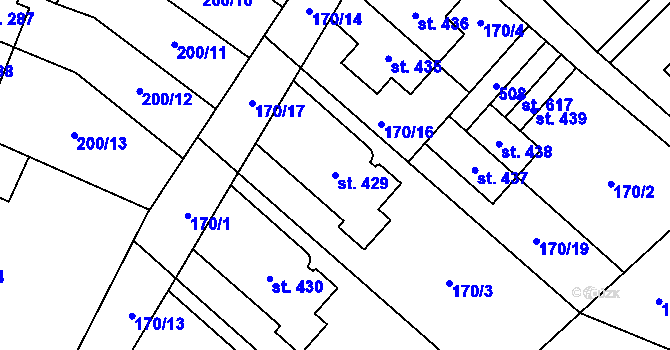 Parcela st. 429 v KÚ Roudnička, Katastrální mapa