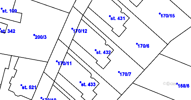 Parcela st. 432 v KÚ Roudnička, Katastrální mapa