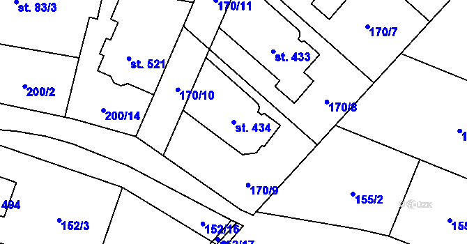 Parcela st. 434 v KÚ Roudnička, Katastrální mapa