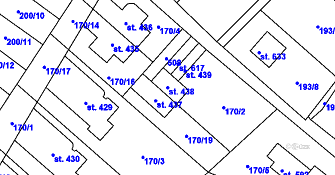 Parcela st. 438 v KÚ Roudnička, Katastrální mapa