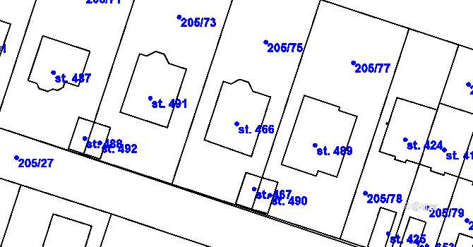 Parcela st. 466 v KÚ Roudnička, Katastrální mapa