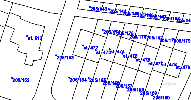 Parcela st. 473 v KÚ Roudnička, Katastrální mapa