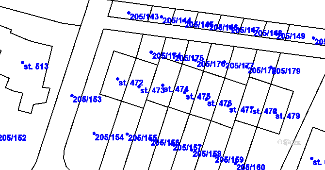 Parcela st. 474 v KÚ Roudnička, Katastrální mapa
