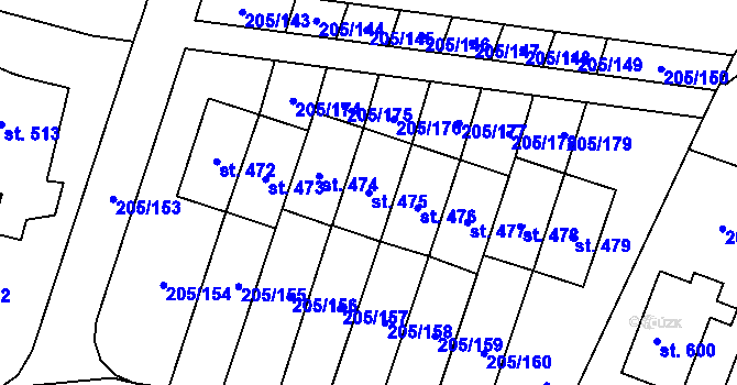 Parcela st. 475 v KÚ Roudnička, Katastrální mapa