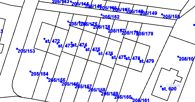 Parcela st. 476 v KÚ Roudnička, Katastrální mapa