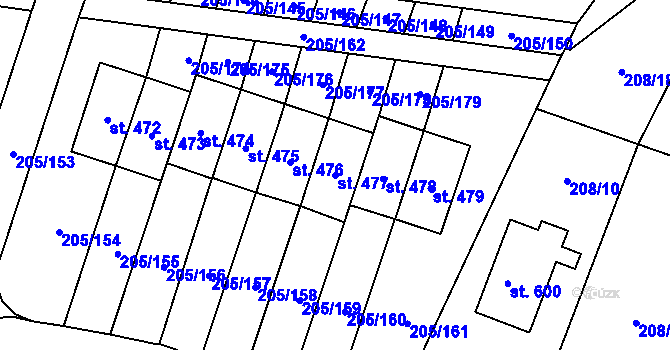 Parcela st. 477 v KÚ Roudnička, Katastrální mapa