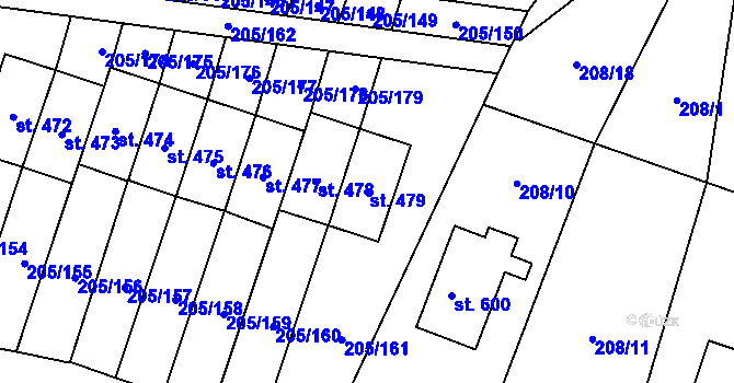 Parcela st. 479 v KÚ Roudnička, Katastrální mapa