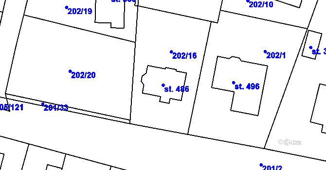 Parcela st. 486 v KÚ Roudnička, Katastrální mapa