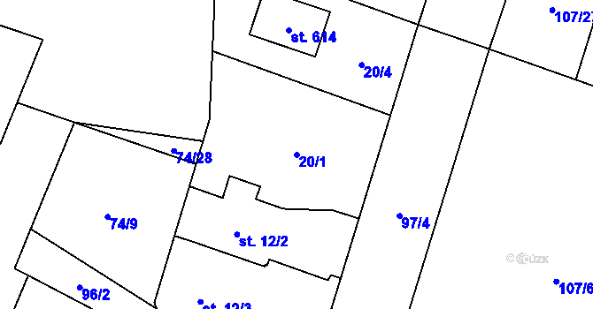 Parcela st. 20/1 v KÚ Roudnička, Katastrální mapa