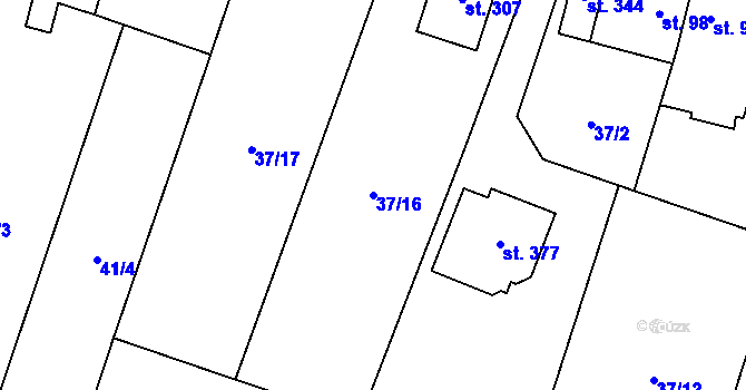 Parcela st. 37/16 v KÚ Roudnička, Katastrální mapa
