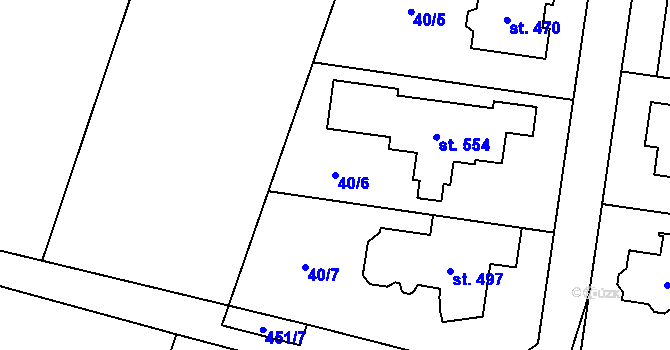 Parcela st. 40/6 v KÚ Roudnička, Katastrální mapa