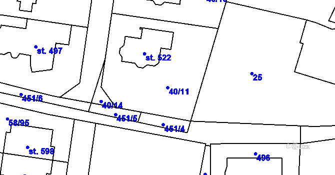 Parcela st. 40/11 v KÚ Roudnička, Katastrální mapa