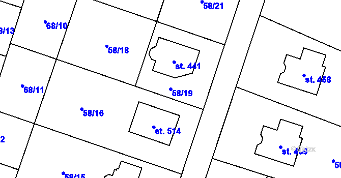 Parcela st. 58/19 v KÚ Roudnička, Katastrální mapa