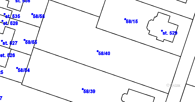 Parcela st. 58/40 v KÚ Roudnička, Katastrální mapa