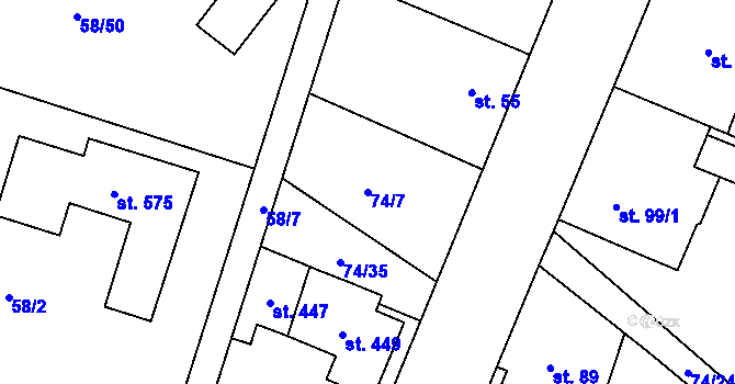 Parcela st. 74/7 v KÚ Roudnička, Katastrální mapa