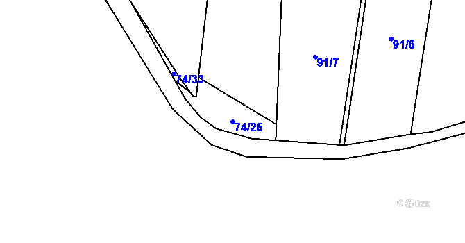 Parcela st. 74/25 v KÚ Roudnička, Katastrální mapa
