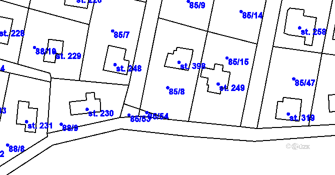 Parcela st. 85/8 v KÚ Roudnička, Katastrální mapa