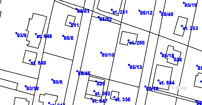 Parcela st. 85/10 v KÚ Roudnička, Katastrální mapa