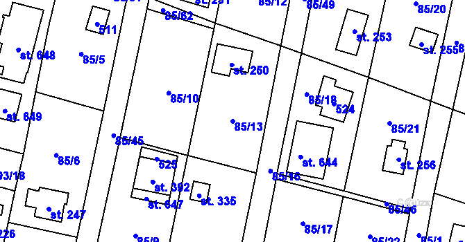 Parcela st. 85/13 v KÚ Roudnička, Katastrální mapa