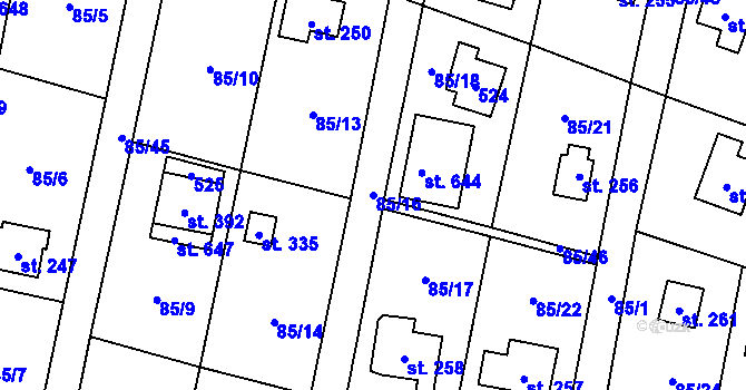 Parcela st. 85/16 v KÚ Roudnička, Katastrální mapa