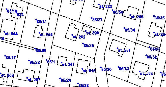 Parcela st. 85/25 v KÚ Roudnička, Katastrální mapa