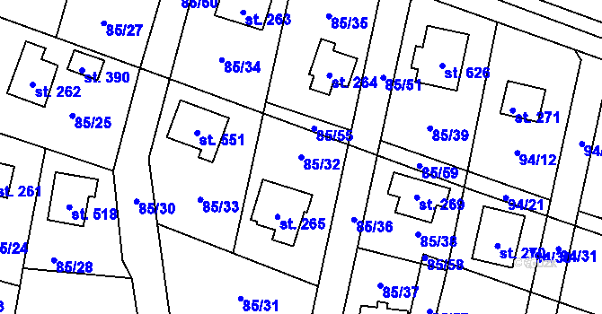 Parcela st. 85/32 v KÚ Roudnička, Katastrální mapa