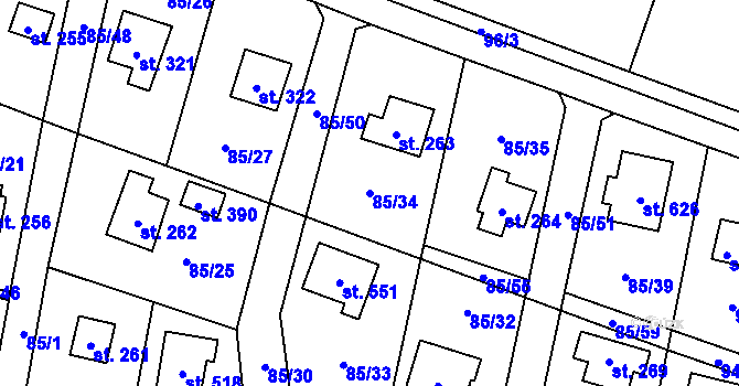 Parcela st. 85/34 v KÚ Roudnička, Katastrální mapa