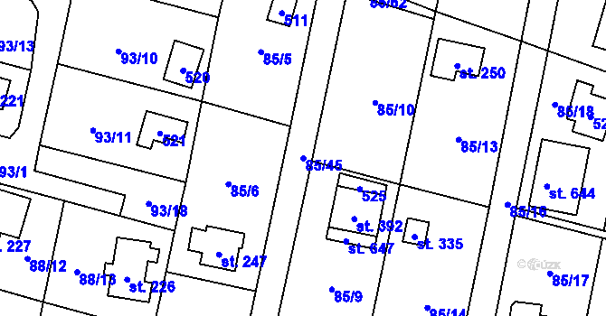 Parcela st. 85/45 v KÚ Roudnička, Katastrální mapa