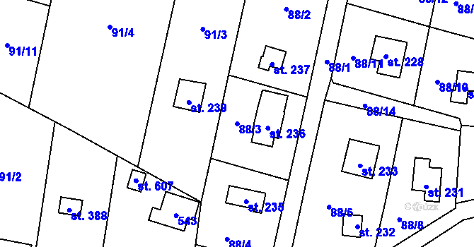 Parcela st. 88/3 v KÚ Roudnička, Katastrální mapa