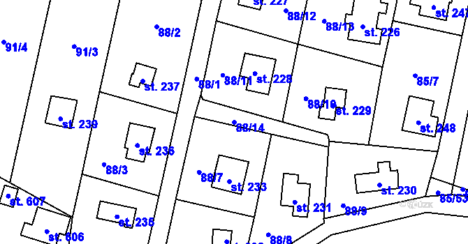 Parcela st. 88/14 v KÚ Roudnička, Katastrální mapa