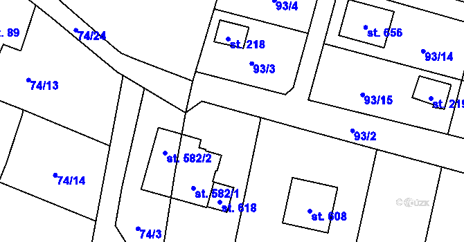 Parcela st. 90/1 v KÚ Roudnička, Katastrální mapa