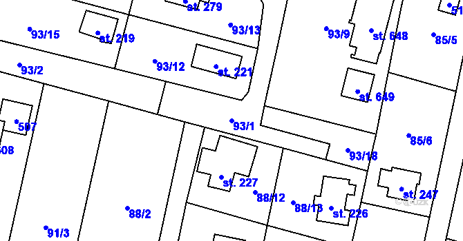 Parcela st. 93/1 v KÚ Roudnička, Katastrální mapa