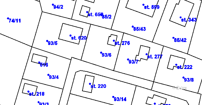Parcela st. 93/6 v KÚ Roudnička, Katastrální mapa