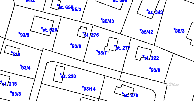 Parcela st. 93/7 v KÚ Roudnička, Katastrální mapa