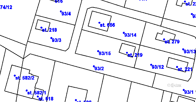 Parcela st. 93/15 v KÚ Roudnička, Katastrální mapa