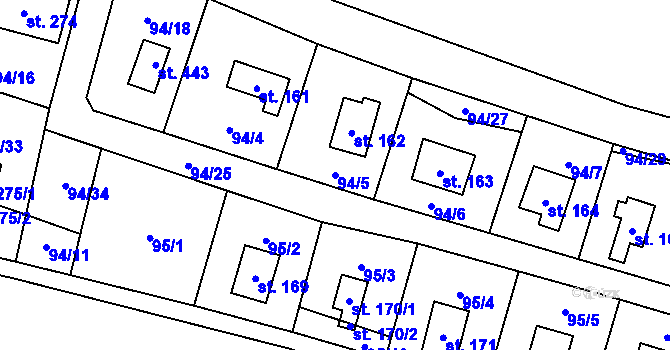 Parcela st. 94/5 v KÚ Roudnička, Katastrální mapa