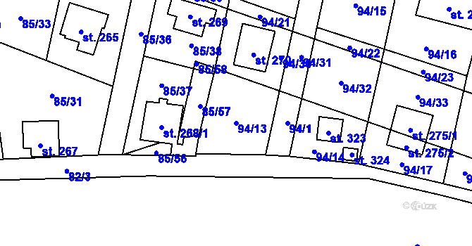 Parcela st. 94/13 v KÚ Roudnička, Katastrální mapa