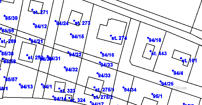 Parcela st. 94/16 v KÚ Roudnička, Katastrální mapa