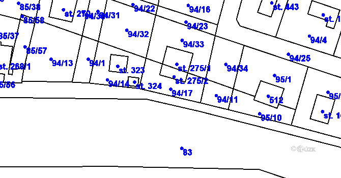 Parcela st. 94/17 v KÚ Roudnička, Katastrální mapa
