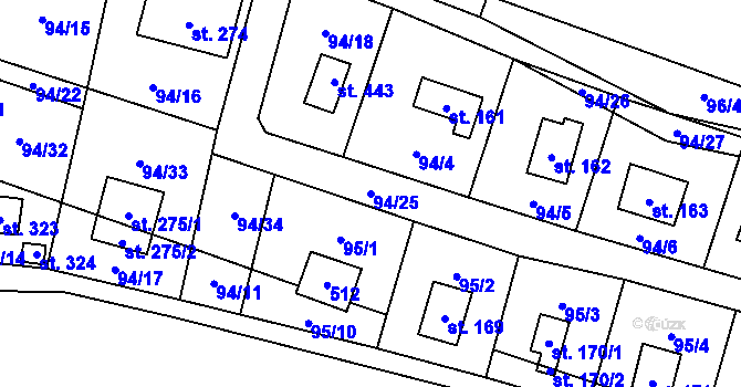 Parcela st. 94/25 v KÚ Roudnička, Katastrální mapa