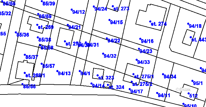 Parcela st. 94/32 v KÚ Roudnička, Katastrální mapa