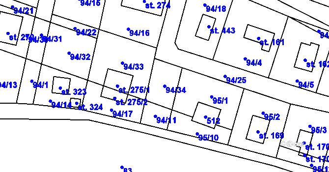 Parcela st. 94/34 v KÚ Roudnička, Katastrální mapa