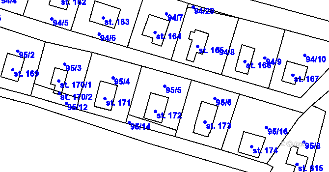 Parcela st. 95/5 v KÚ Roudnička, Katastrální mapa