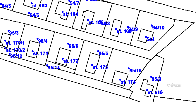 Parcela st. 95/6 v KÚ Roudnička, Katastrální mapa